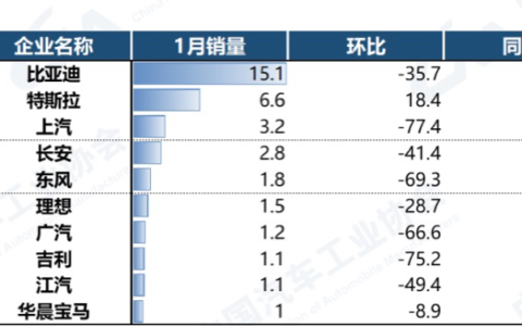 新能源汽车销量排行前十名(比亚迪居首、特斯拉第二)