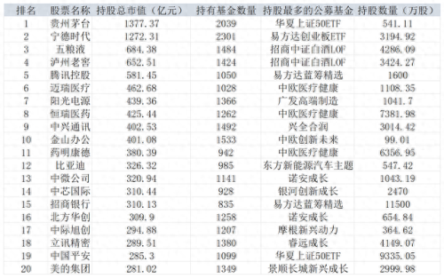 持股排名前十的基金(基金持股排名一览表)插图